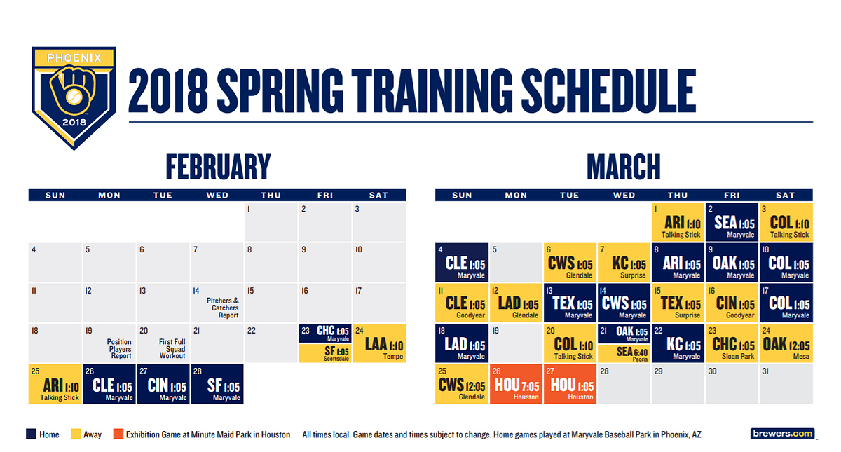 BREWERS ANNOUNCE 2018 SPRING TRAINING SCHEDULE By Caitlin Moyer Medium