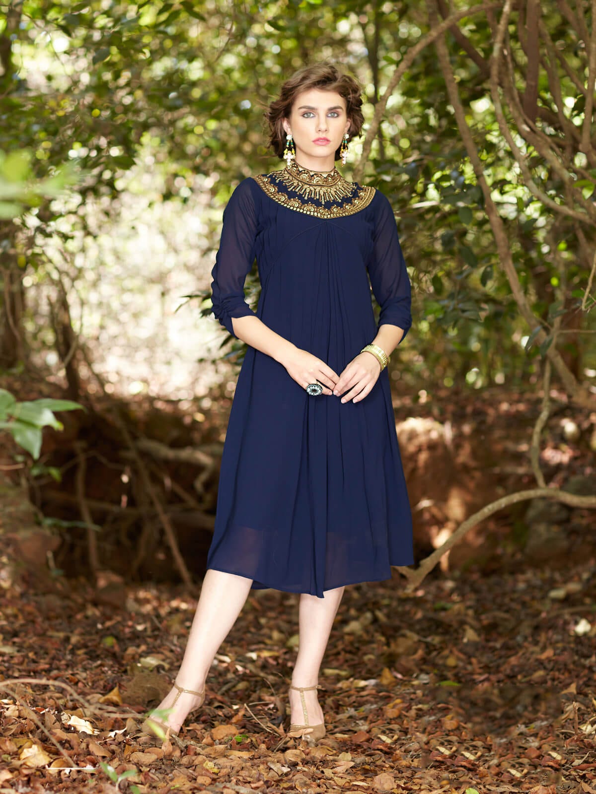 Luxurious Cobalt Blue Embroidered Georgette Stylish Tunics