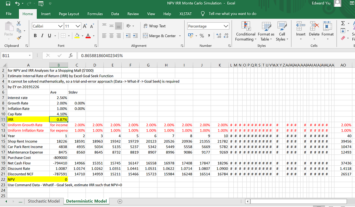 DI Estimation of IRR and Monte Carlo Simulation of NPV by Excel by