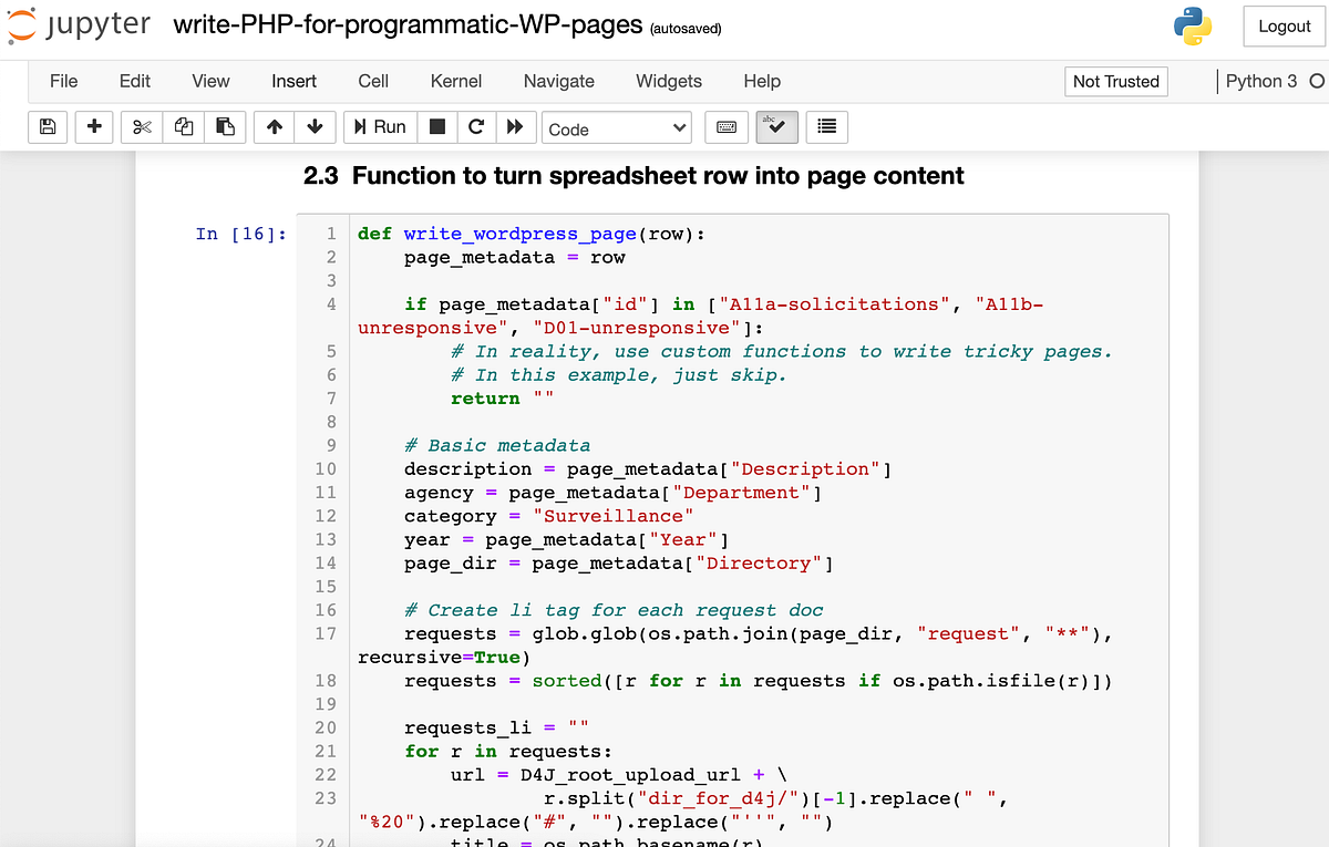 How to Programmatically Create Dozens of Wordpress Pages to Catalogue Thousands of Documents | by Lauren Chambers | Python in Plain English How to programmatically create dozens of wordpress pages to catalogue thousands of documents | by lauren chambers | python in plain english