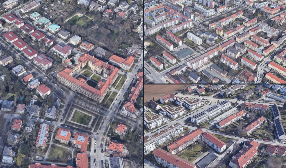 Images of Munich from above, the same distance from city center as Wallingford. (Google Earth)