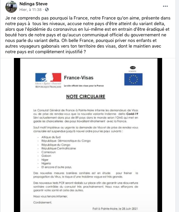FAUX : La France n'a pas émis de circulaire suspendant la délivrance de  visas pour les pays africains en raison de la variante de la COVID-19 | by  PesaCheck | PesaCheck