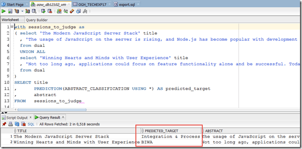 Machine Learning in Oracle Database — Classification of Conference ...