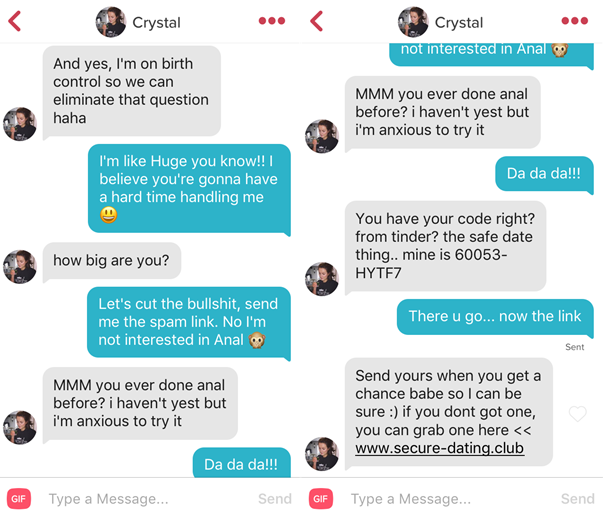Bot responding to messages in Tinder code scam