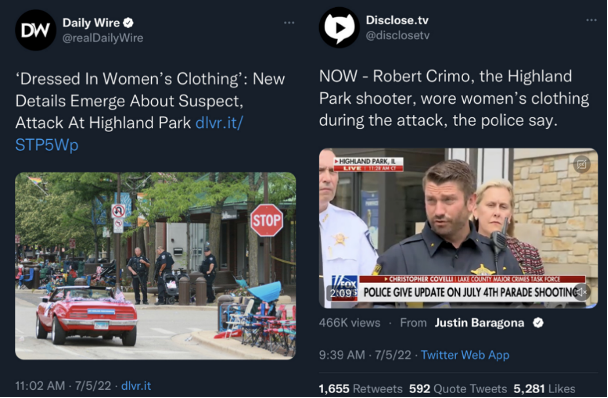 Tweets from the right-wing accounts @realDailyWire and @disclosetv. (Source: @realDailyWire/archive, left; @disclosetv/archive, right)
