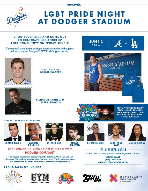 LGBT Pride Night arrives Friday at Dodger Stadium Dodger Insider