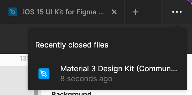 Recently closed files list in Figma