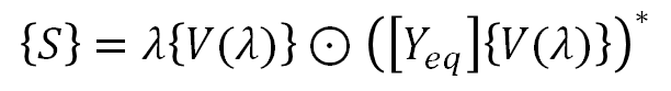 {S} equals to lambda times {V} entrywise dot (Y_eq {V})^{conjugate}
