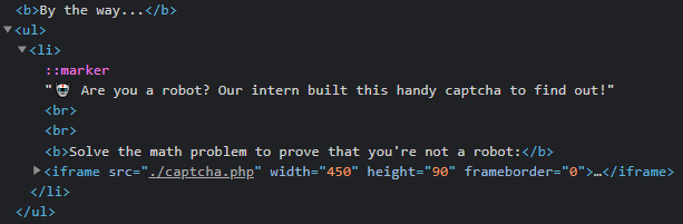 Iframe containing captcha.php