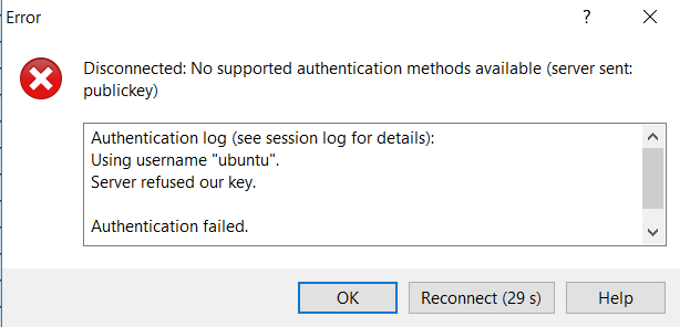 How to Solve “Disconnected: No supported authentication methods available ( server sent: publickey)” with Ubuntu AWS EC2 | by Omar Merghany | Medium