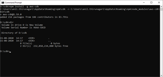 npm install -g aws-cdk # install latest version npm install -g aws-cdk@X.YY.Z # install specific version
