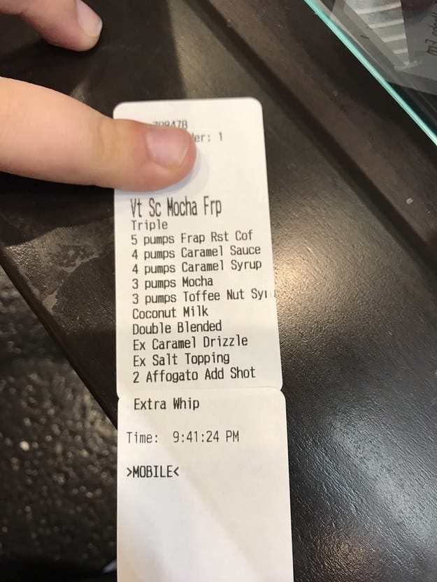 I’ll Have a Quad Long Shot Grande in a Venti Cup. Half Calf No Sleeve