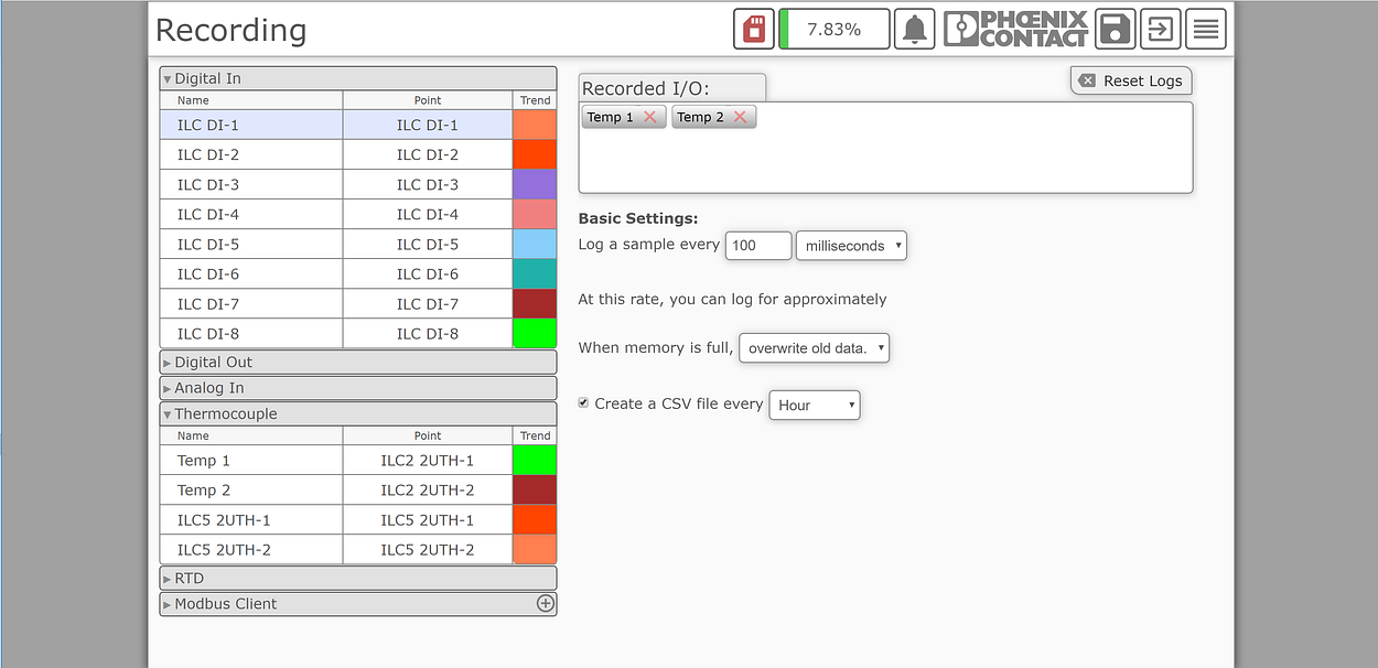 PDR 1000 Recording Page