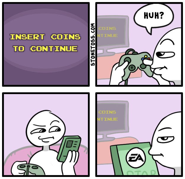 [Memedroid] 1) đây là EA; 2) EA thích làm hỏng trải nghiệm người dùng hay còn gọi là pay-to-win; 3) không giống EA.