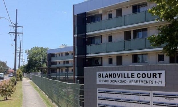 An apartment building named Blandville Court.