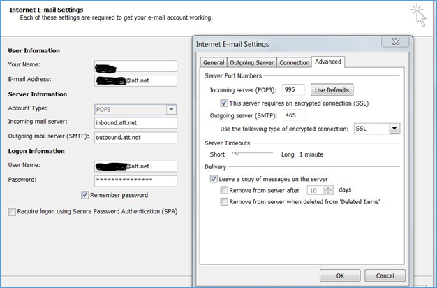 att net email settings for android