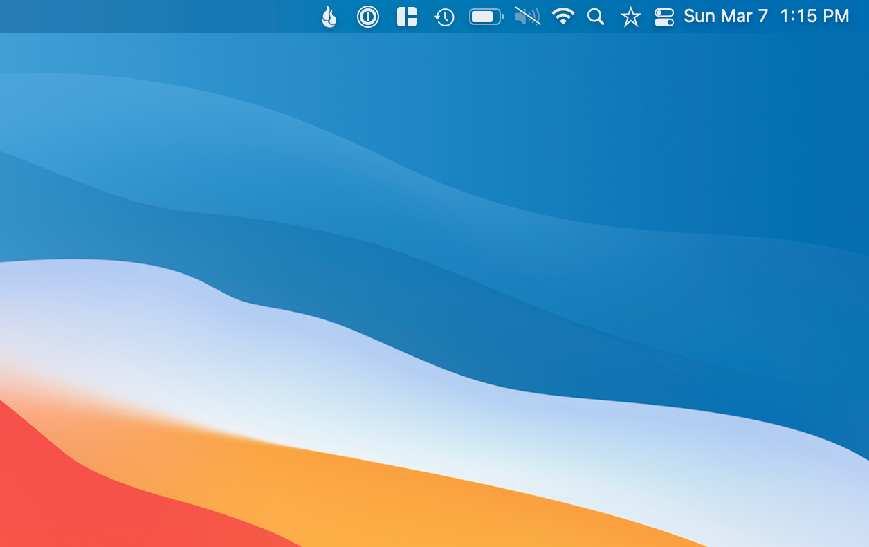 Showing menu bar when Bartender is expanded showing all icons.