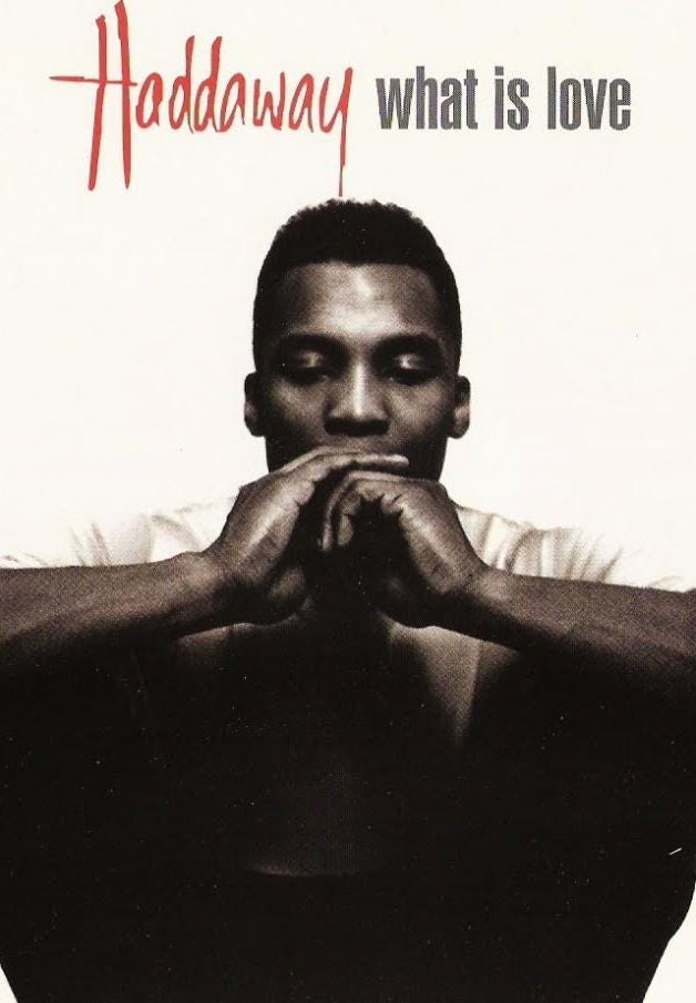 Cover image of German singer “Haddaway,” a Black man looking pensive