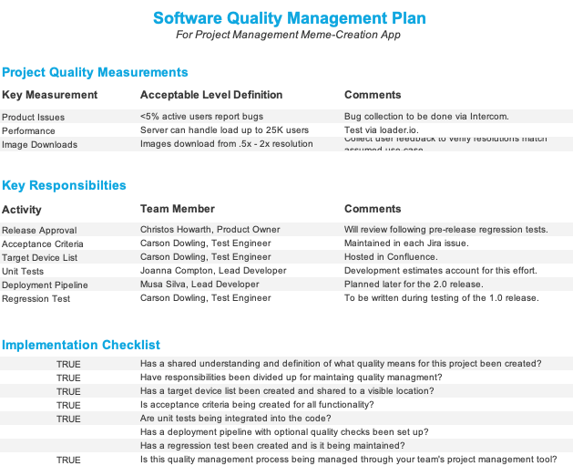 Quality plan template example image