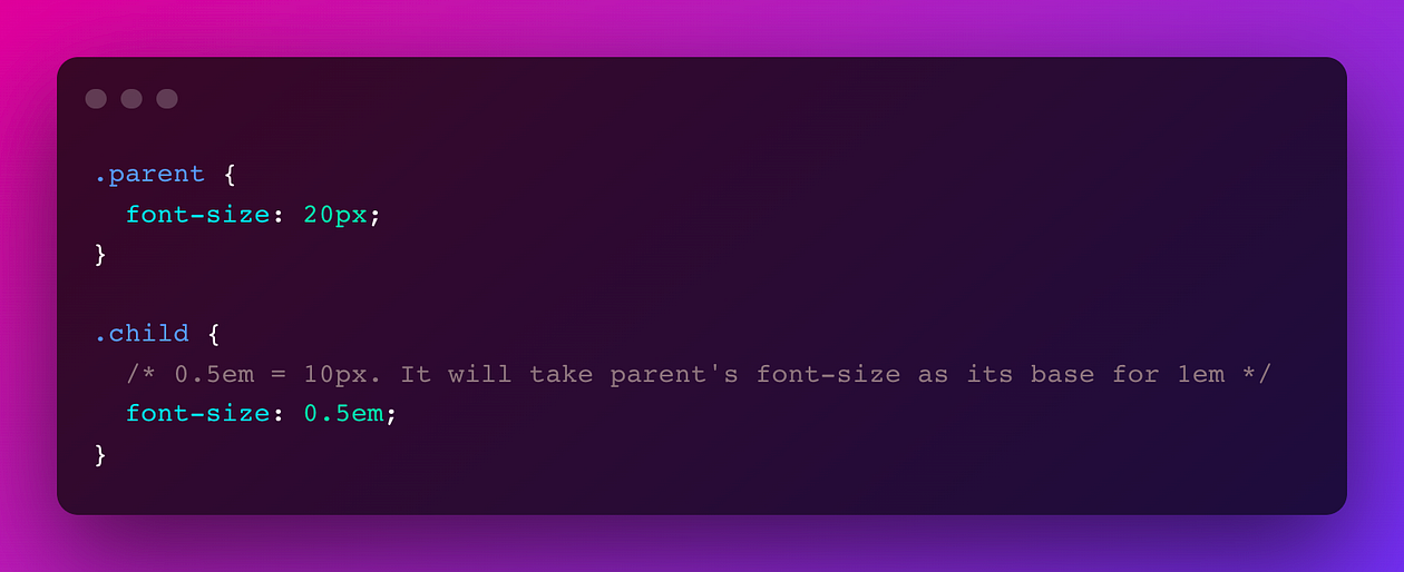 CSS file where child gets parent’s font-size as base for em value