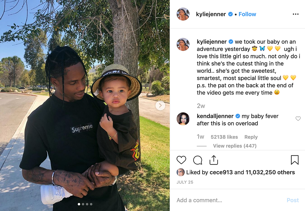 Kylie's Instagram post of her baby also got over 11 million likes.