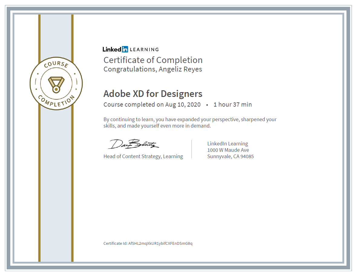 Image of a LinkedIn Learning Certificate PDF