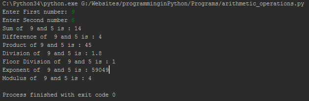 Python Program For Performing Arithmetic Operations