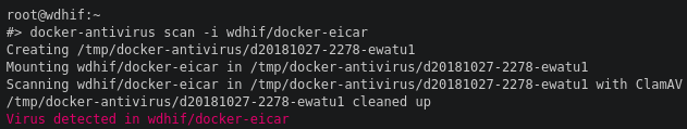 Running the docker-antivirus with the docker-eicar image