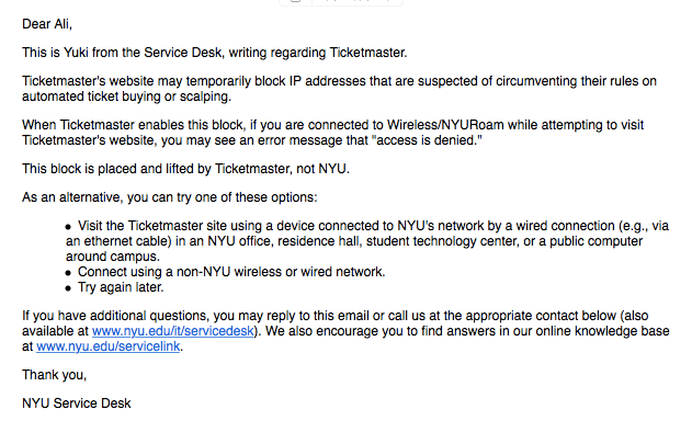 Ticketmaster Why Do You Hate Us So Nyu Local