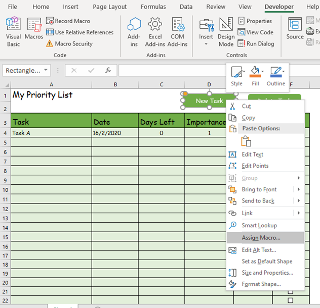 Creating a simple Priority ToDo List with Excel in 13 steps by