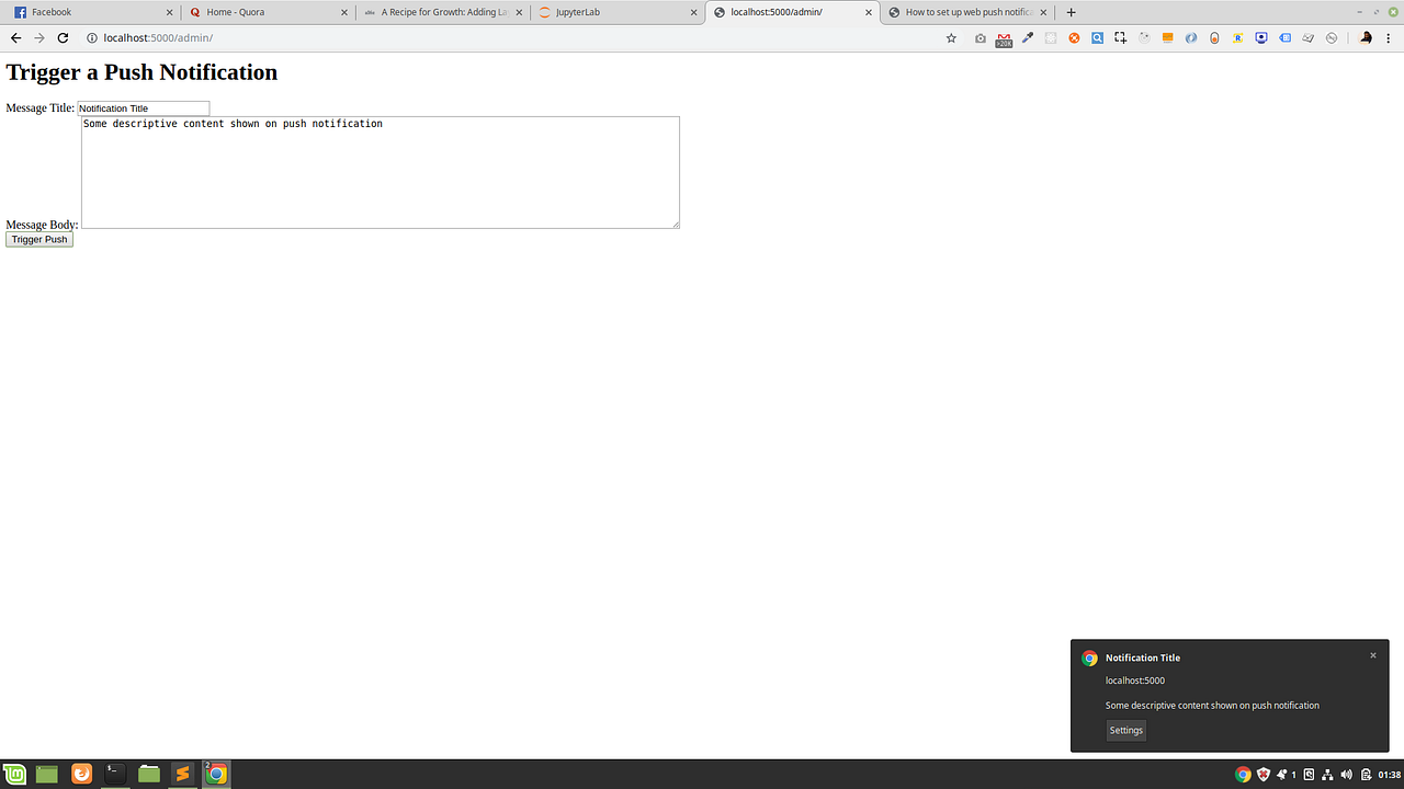 How to setup basic web push notification functionality using a Flask