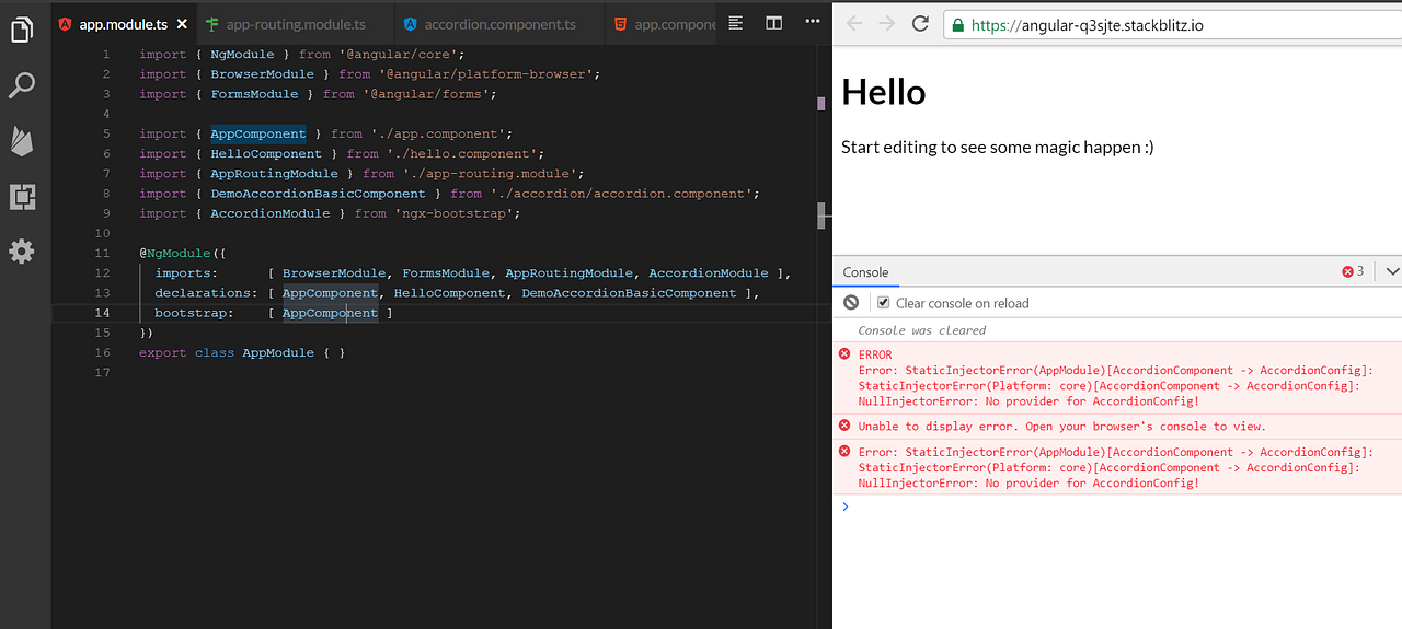 Using ngxbootstrap on Stackblitz with Angular 8 by Ajdin Imsirovic