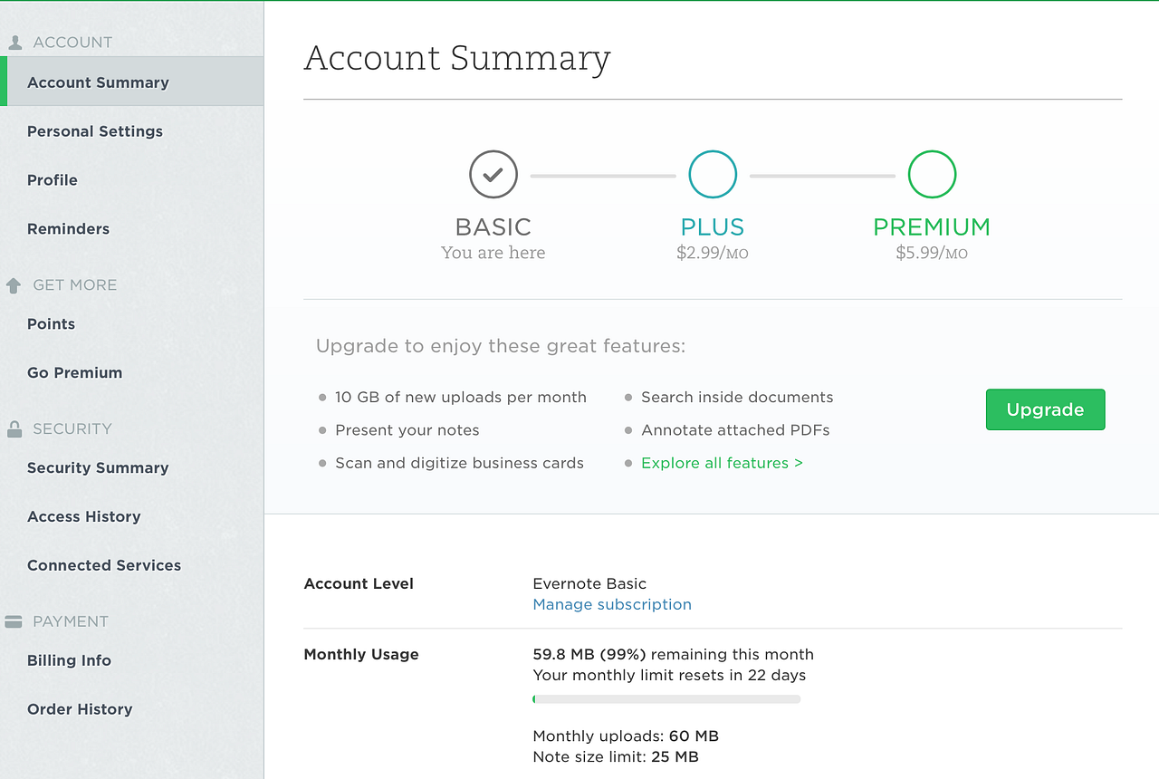 evernote premium limits