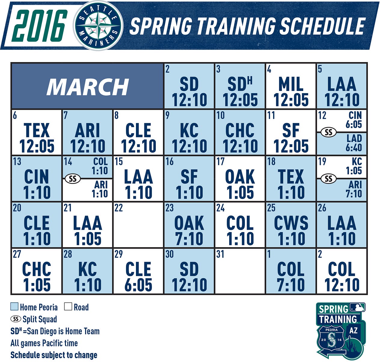 Mariners Announce Spring Training Schedule by Mariners PR From the