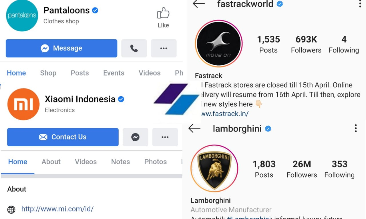 Sample Social accountsof Top Brands