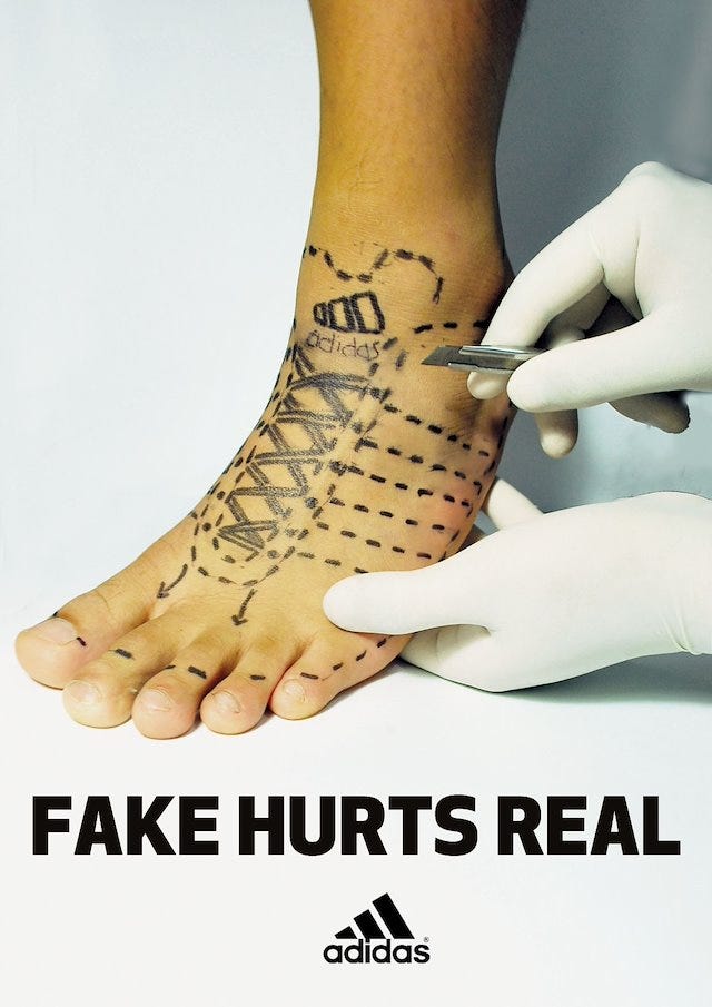 Fake Hurts Real: How Adidas' Visual Storytelling Sent a Compelling Warning  to Imitators | by Mark | Better Marketing