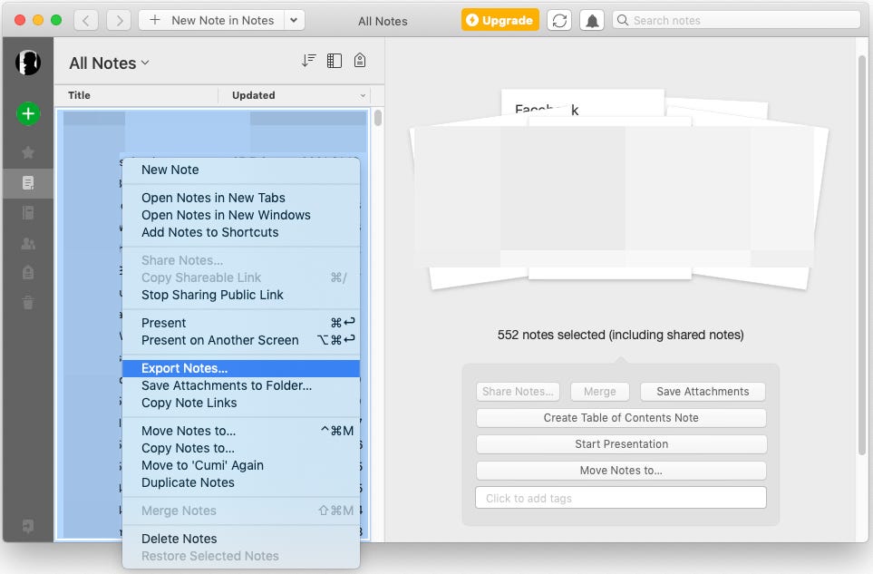 how to export evernote notes
