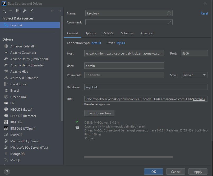 How to setup a Keycloak server with external MySQL database on AWS ECS
