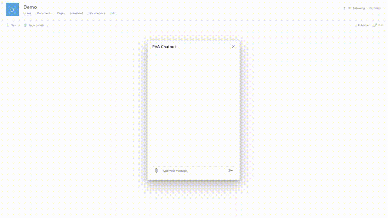 PVA Chatbot in SharePoint in action