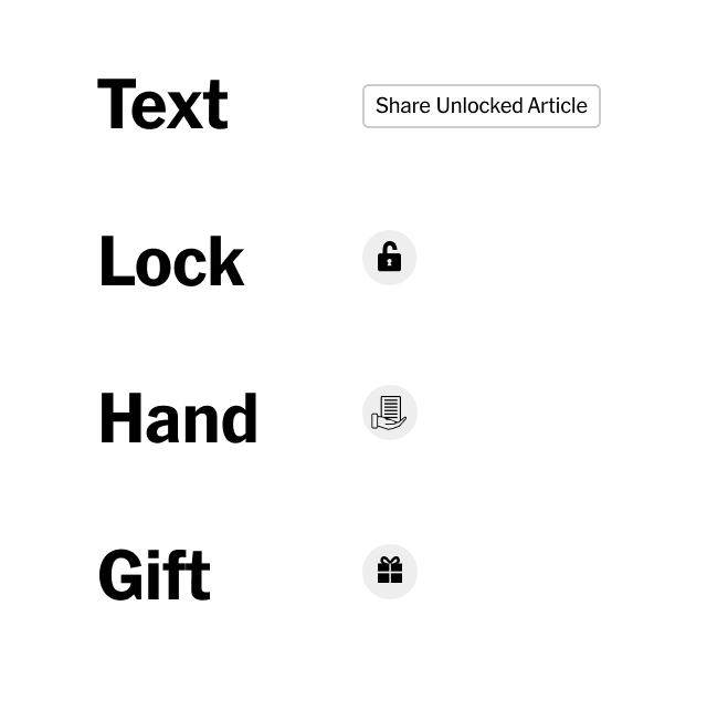 An image showing the evolution of the gift article icon from plain text, to an icon of a lock, then a hand and, finally, a gift.