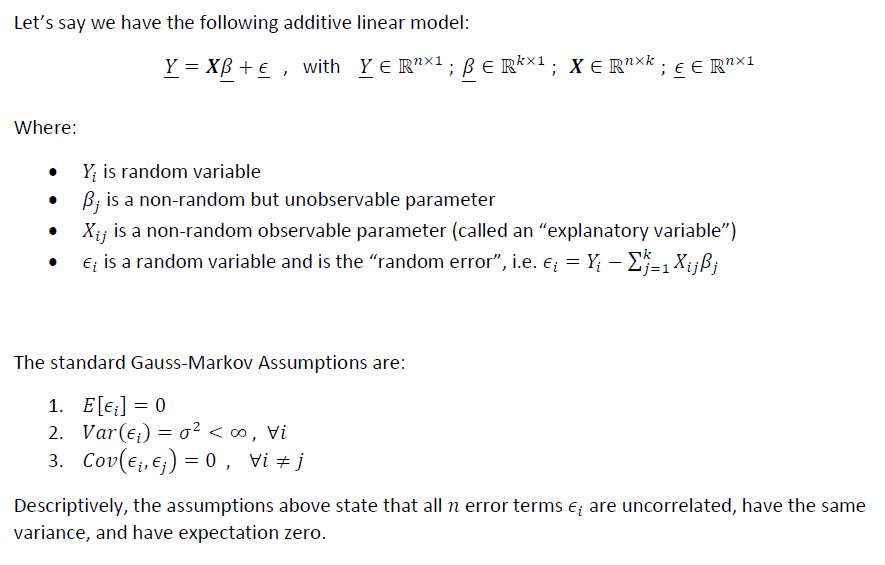 OLS Regression, GaussMarkov, BLUE, and understanding the math by