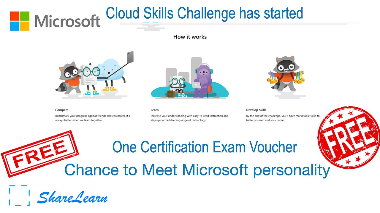FREE one of 42 Microsoft certificate exam voucher by Share Learn