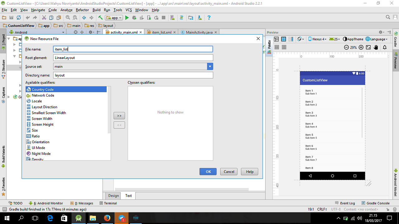 android studio listview font xml