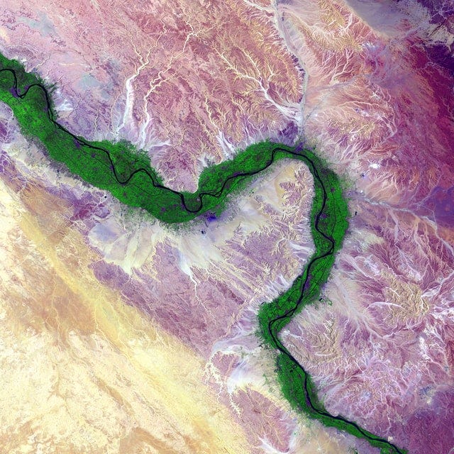 View from a satellite on riverbed