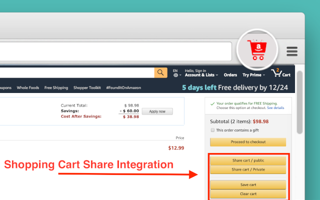 How to share cart on amazon