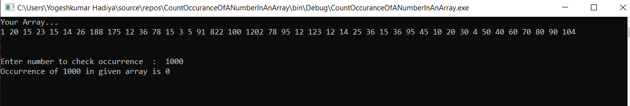 Check Total Occurrence Of A Number In An Array In C Sharp C 