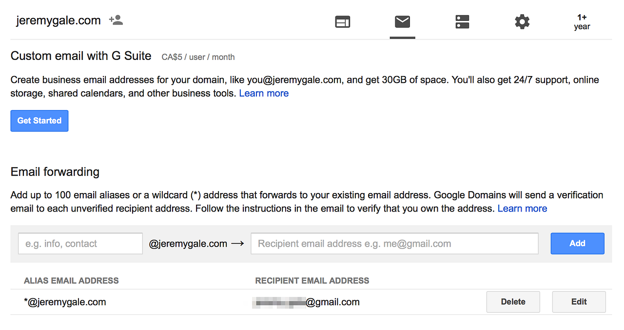 How to setup a custom domain for your Gmail address by Jeremy Gale