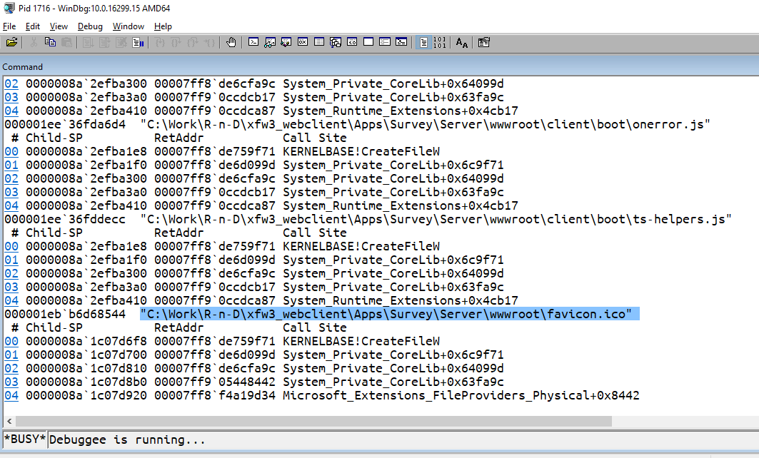 WinDbg how to set a breakpoint at Win32 CreateFile for a win64 process