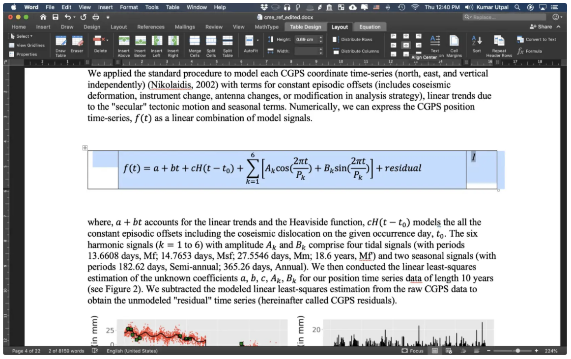 insert equation in word with two columns