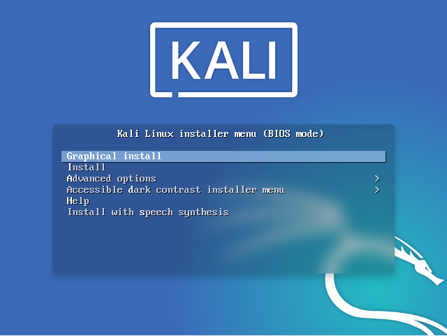 The Kali Installer Menu